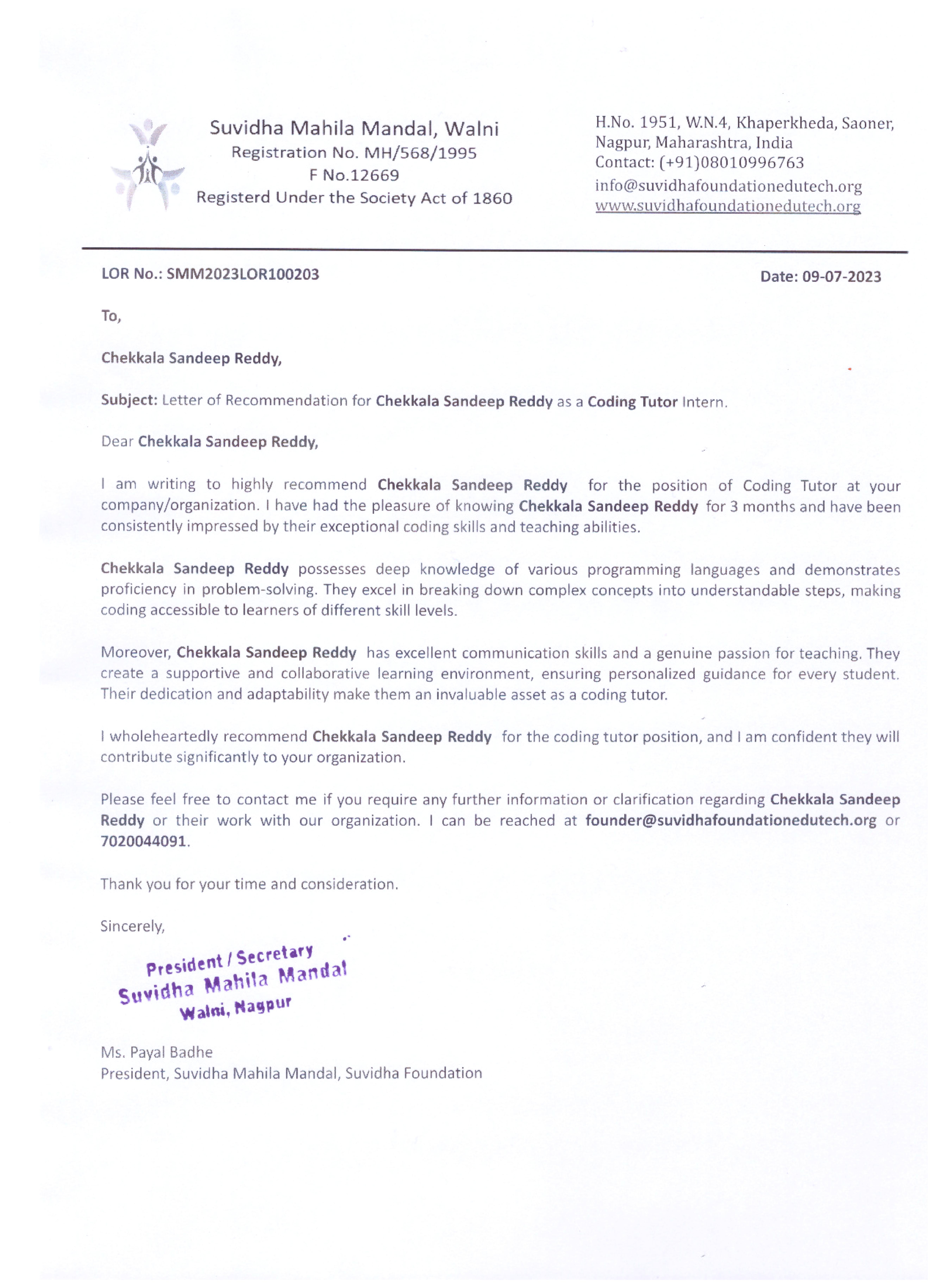 Letter of Recommendation from CodeKaroYaaro